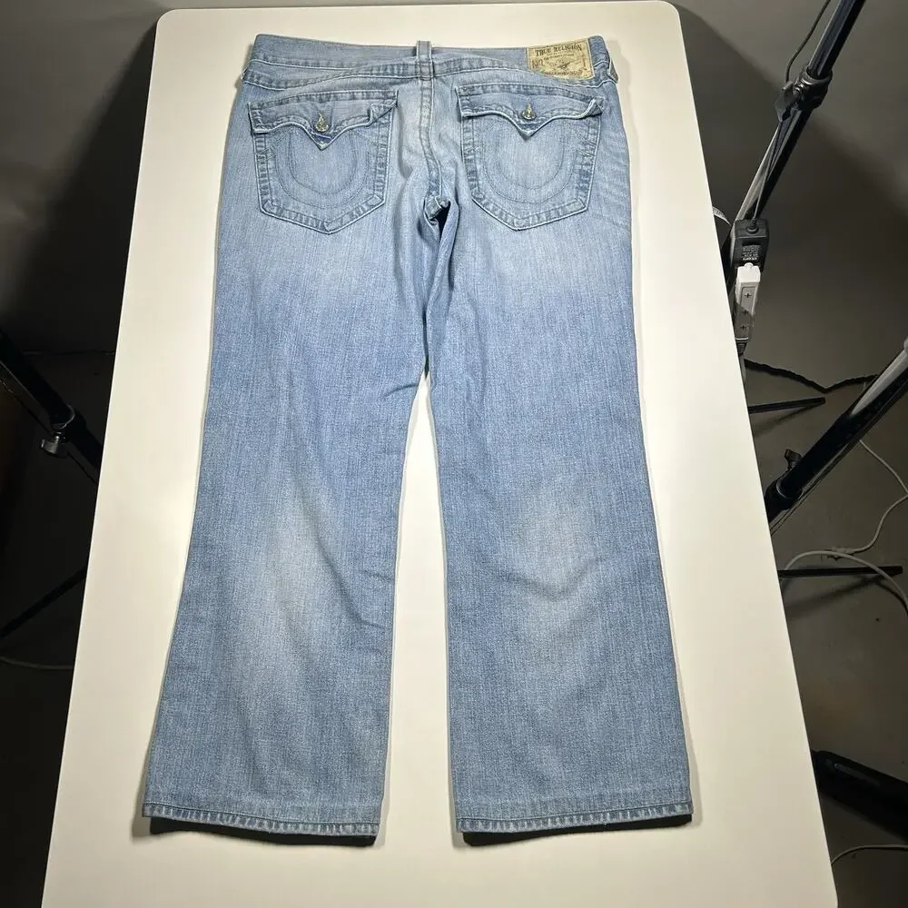 True Religion Ricky Jeans Mens 36x29.5 Light Wash Made In USA Y2K Distressed